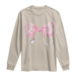 Pink Coquette Nurse Long Sleeve Shirt Toile de Jouy Stethoscope Bow TS10 Sand Print Your Wear