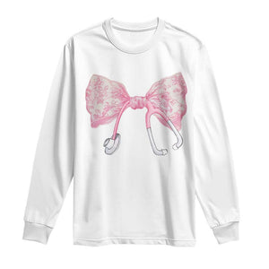 Pink Coquette Nurse Long Sleeve Shirt Toile de Jouy Stethoscope Bow TS10 White Print Your Wear