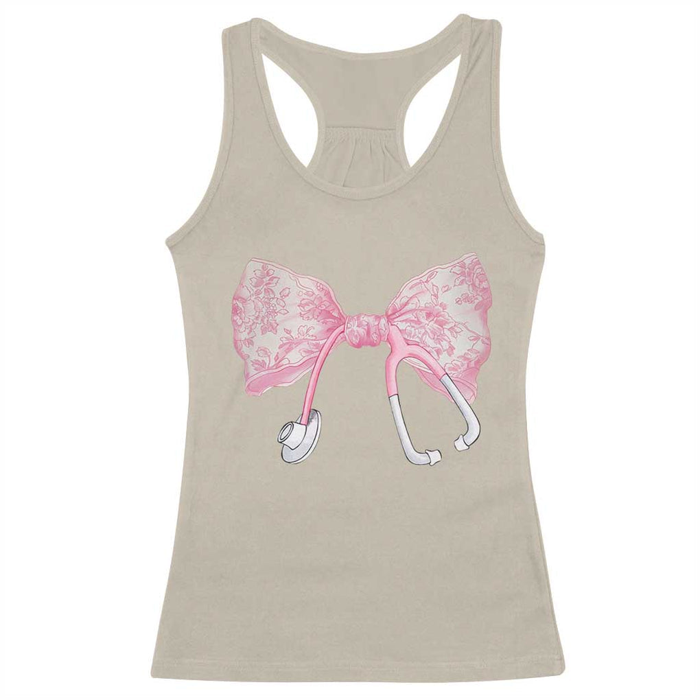 Pink Coquette Nurse Racerback Tank Top Toile de Jouy Stethoscope Bow TS10 Sand Print Your Wear