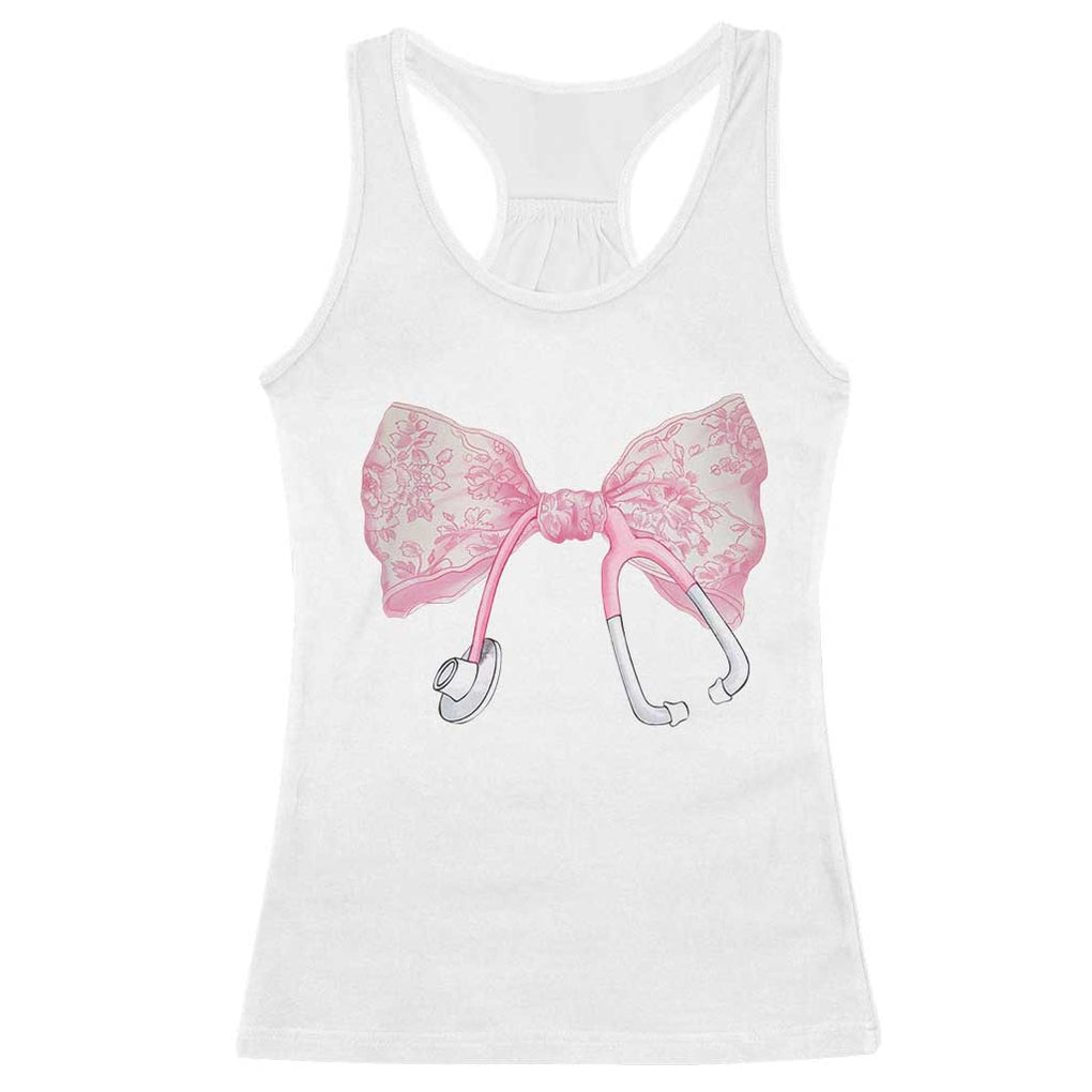 Pink Coquette Nurse Racerback Tank Top Toile de Jouy Stethoscope Bow TS10 White Print Your Wear