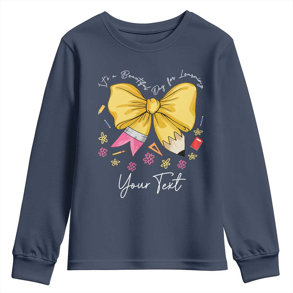Personalized Teacher Coquette Bow Youth Sweatshirt Custom Name Cute Teacher Appreciation Gift TS10 Navy Print Your Wear