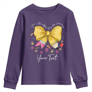 Personalized Teacher Coquette Bow Youth Sweatshirt Custom Name Cute Teacher Appreciation Gift TS10 Purple Print Your Wear