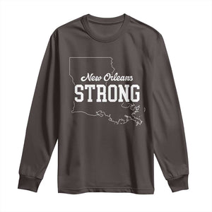 Nola Strong Long Sleeve Shirt Support Louisiana 2025 New Orleans Map TS10 Dark Chocolate Print Your Wear