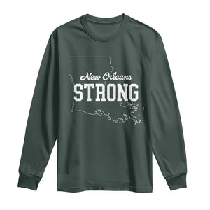 Nola Strong Long Sleeve Shirt Support Louisiana 2025 New Orleans Map TS10 Dark Forest Green Print Your Wear