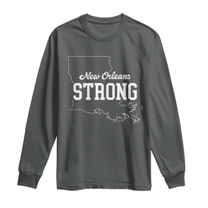 Nola Strong Long Sleeve Shirt Support Louisiana 2025 New Orleans Map TS10 Dark Heather Print Your Wear