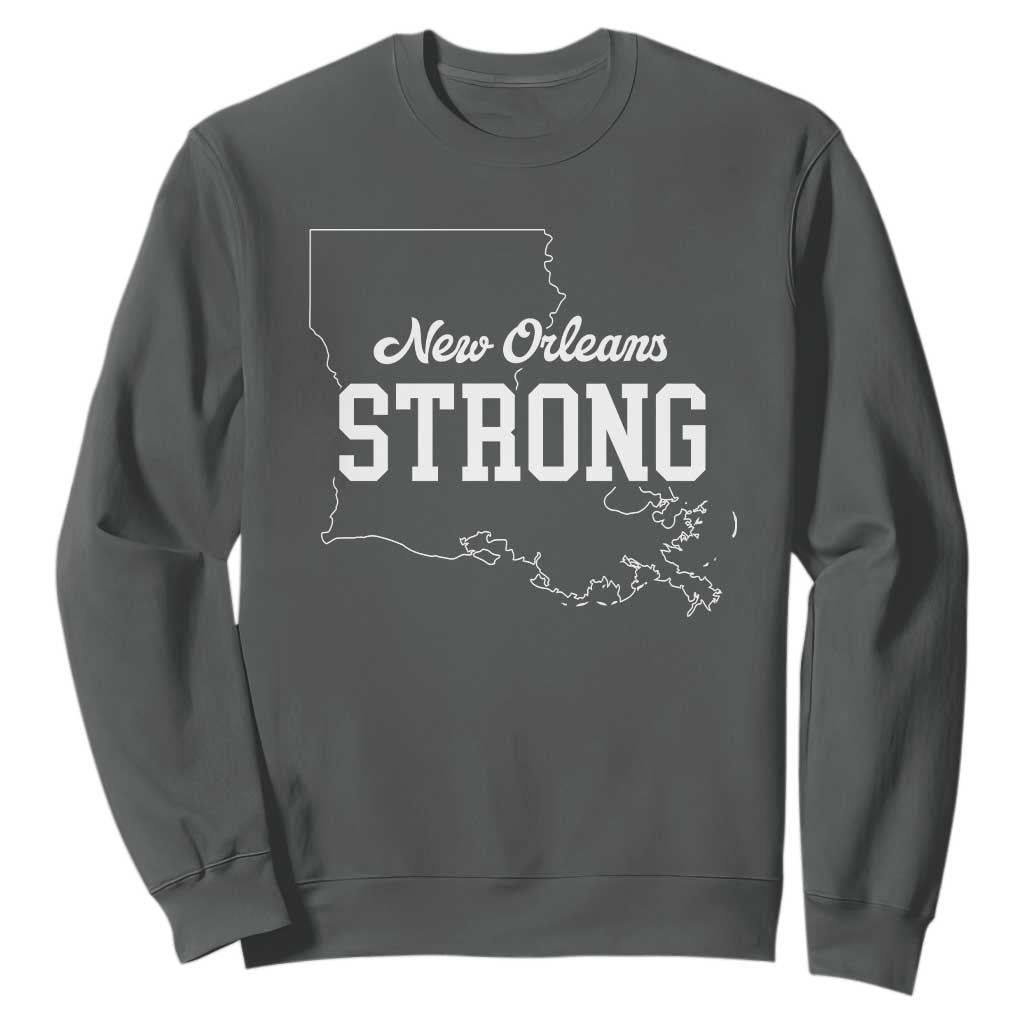 Nola Strong Sweatshirt Support Louisiana 2025 New Orleans Map TS10 Dark Heather Print Your Wear