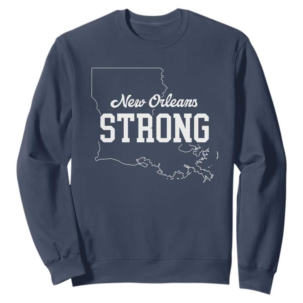 Nola Strong Sweatshirt Support Louisiana 2025 New Orleans Map TS10 Navy Print Your Wear