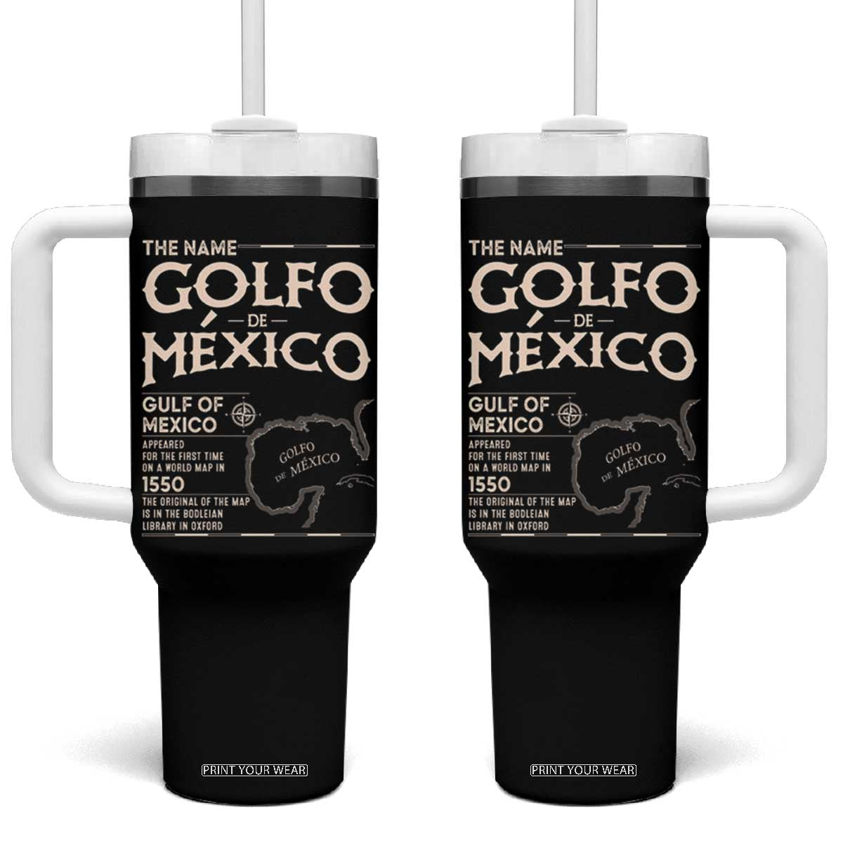 Gulf Of Mexico Tumbler With Handle 1672 Historic Map Coast Mexico Lover TS10 One Size: 40 oz Black Print Your Wear