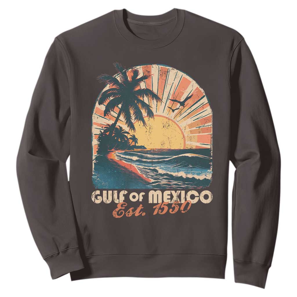 Gulf Of Mexico Sweatshirt Est. 1550 Sunny Vibes TS10 Dark Chocolate Print Your Wear