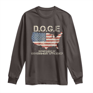 D.O.G.E. DOGE Department of Government Efficiency Long Sleeve Shirt American Flag US Map TS10 Dark Chocolate Print Your Wear