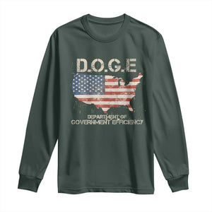 D.O.G.E. DOGE Department of Government Efficiency Long Sleeve Shirt American Flag US Map TS10 Dark Forest Green Print Your Wear