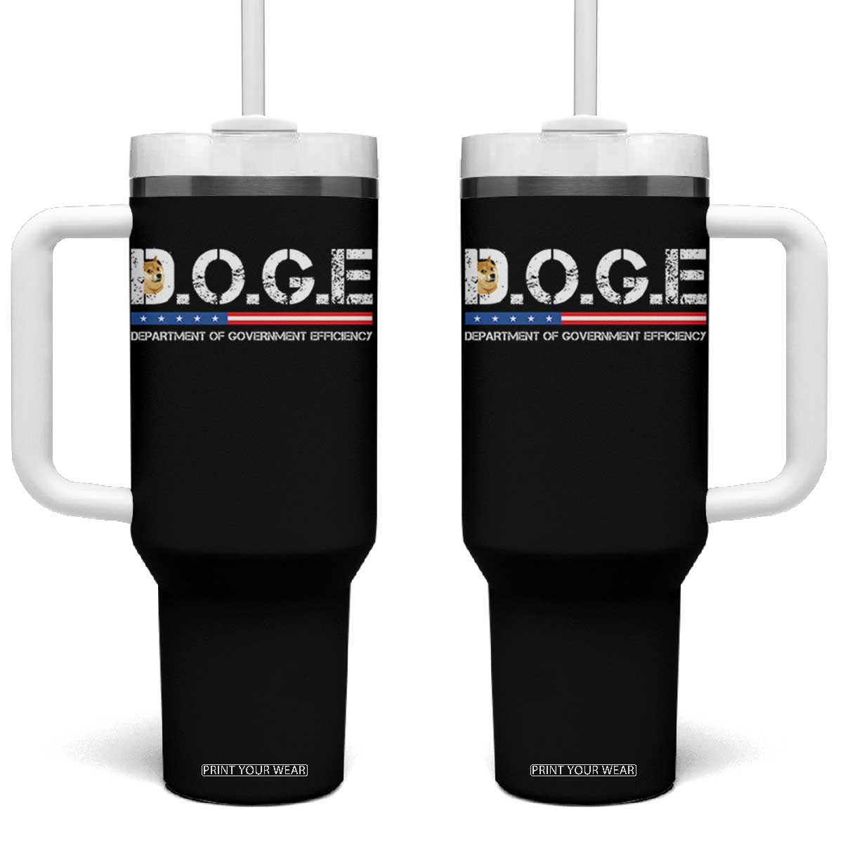 DOGE Department of Government Efficiency Tumbler With Handle TS10 One Size: 40 oz Black Print Your Wear