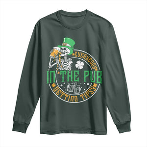 St Patricks Day Pub Long Sleeve Shirt Everybody In The Pub Getting Tipsy TS10 Dark Forest Green Print Your Wear