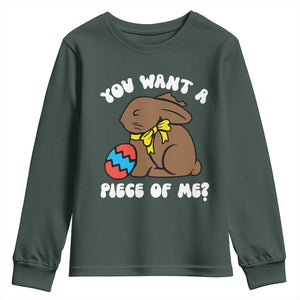 Funny Easter Bunny Youth Sweatshirt Chocolate Rabbit You Want Piece Of Me TS10 Dark Forest Green Print Your Wear