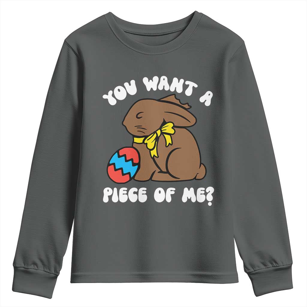 Funny Easter Bunny Youth Sweatshirt Chocolate Rabbit You Want Piece Of Me TS10 Dark Heather Print Your Wear