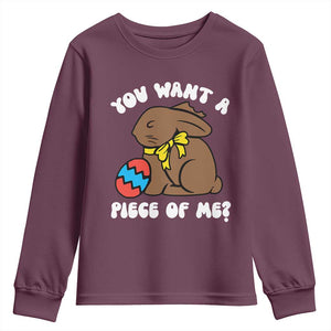 Funny Easter Bunny Youth Sweatshirt Chocolate Rabbit You Want Piece Of Me TS10 Maroon Print Your Wear