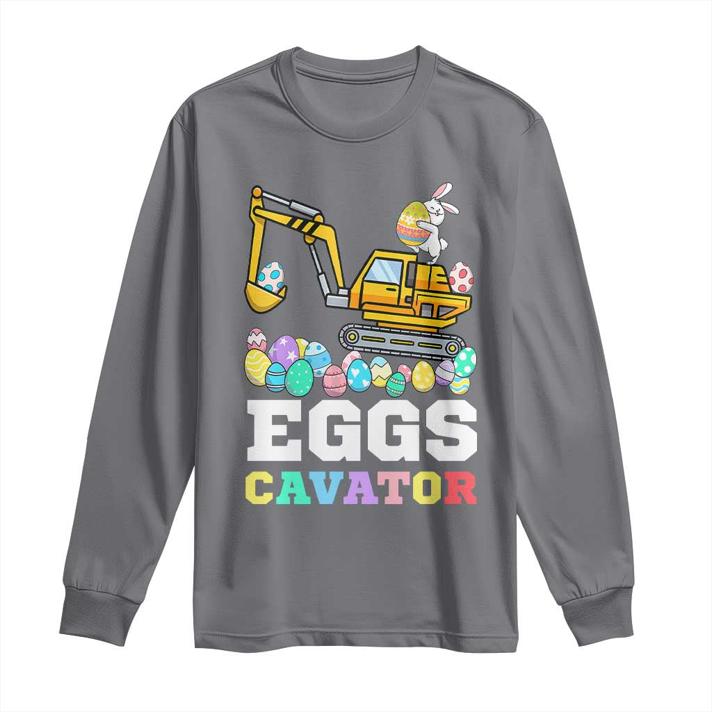 Easter Eggs-Cavator Long Sleeve Shirt Bunny Excavator TS10 Charcoal Print Your Wear