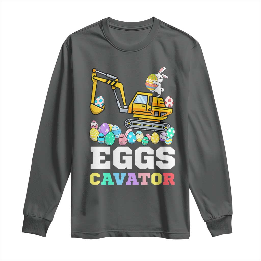 Easter Eggs-Cavator Long Sleeve Shirt Bunny Excavator TS10 Dark Heather Print Your Wear