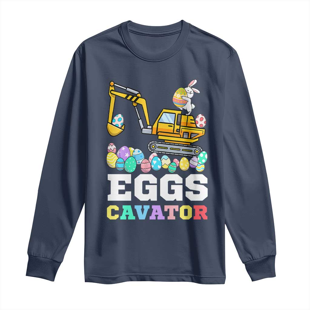Easter Eggs-Cavator Long Sleeve Shirt Bunny Excavator TS10 Navy Print Your Wear