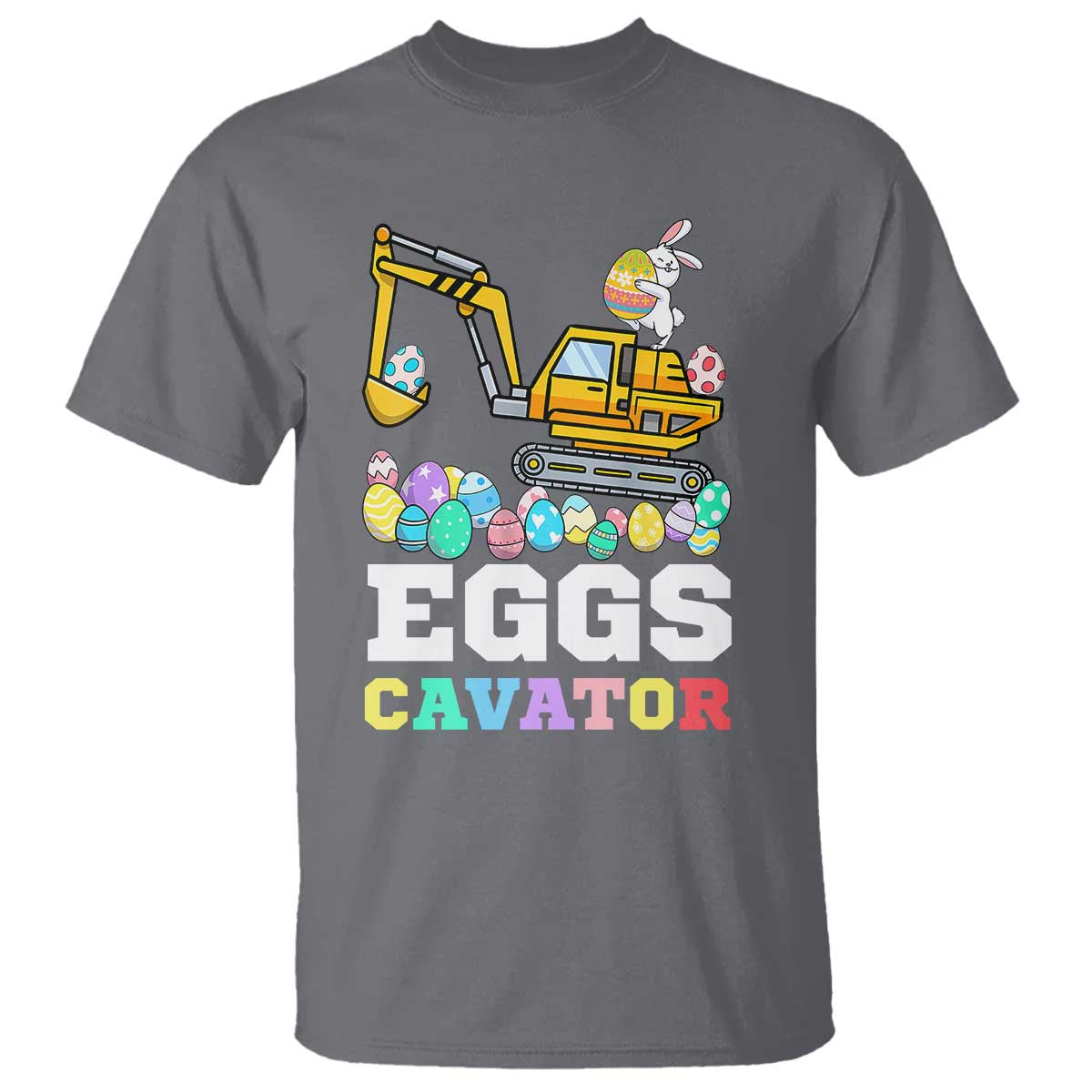 Easter Eggs-Cavator T Shirt Bunny Excavator TS10 Charcoal Print Your Wear