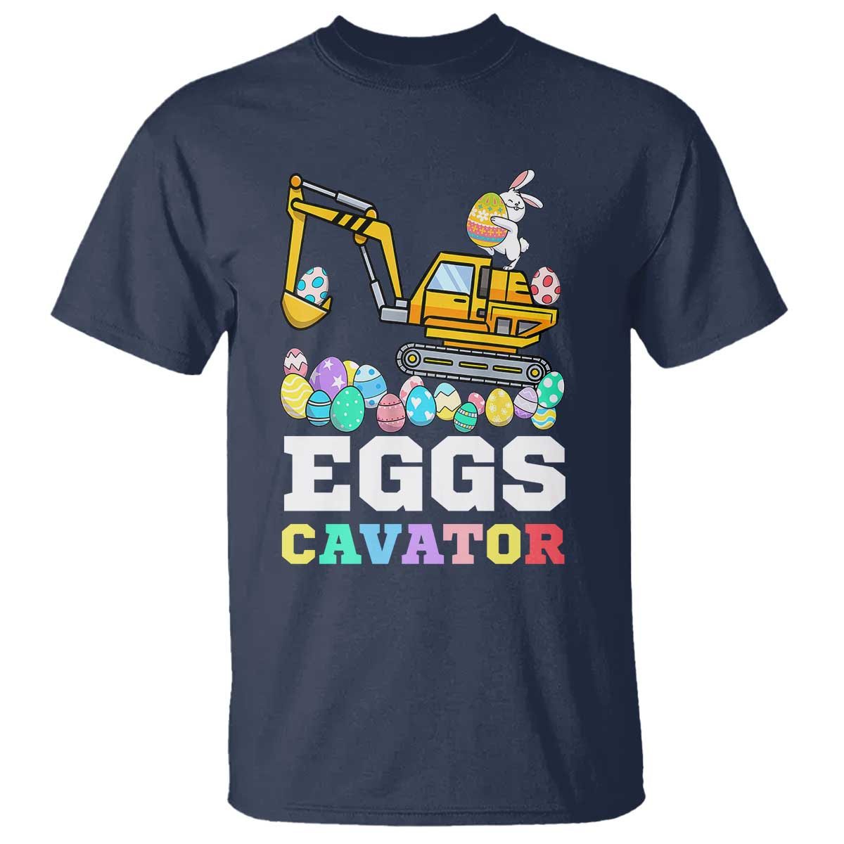 Easter Eggs-Cavator T Shirt Bunny Excavator TS10 Navy Print Your Wear