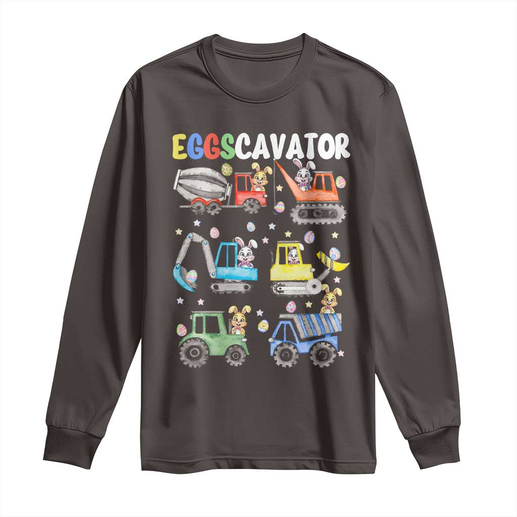 Easter Eggs-Cavator Long Sleeve Shirt Bunny Excavator Construction Trucks TS10 Dark Chocolate Print Your Wear