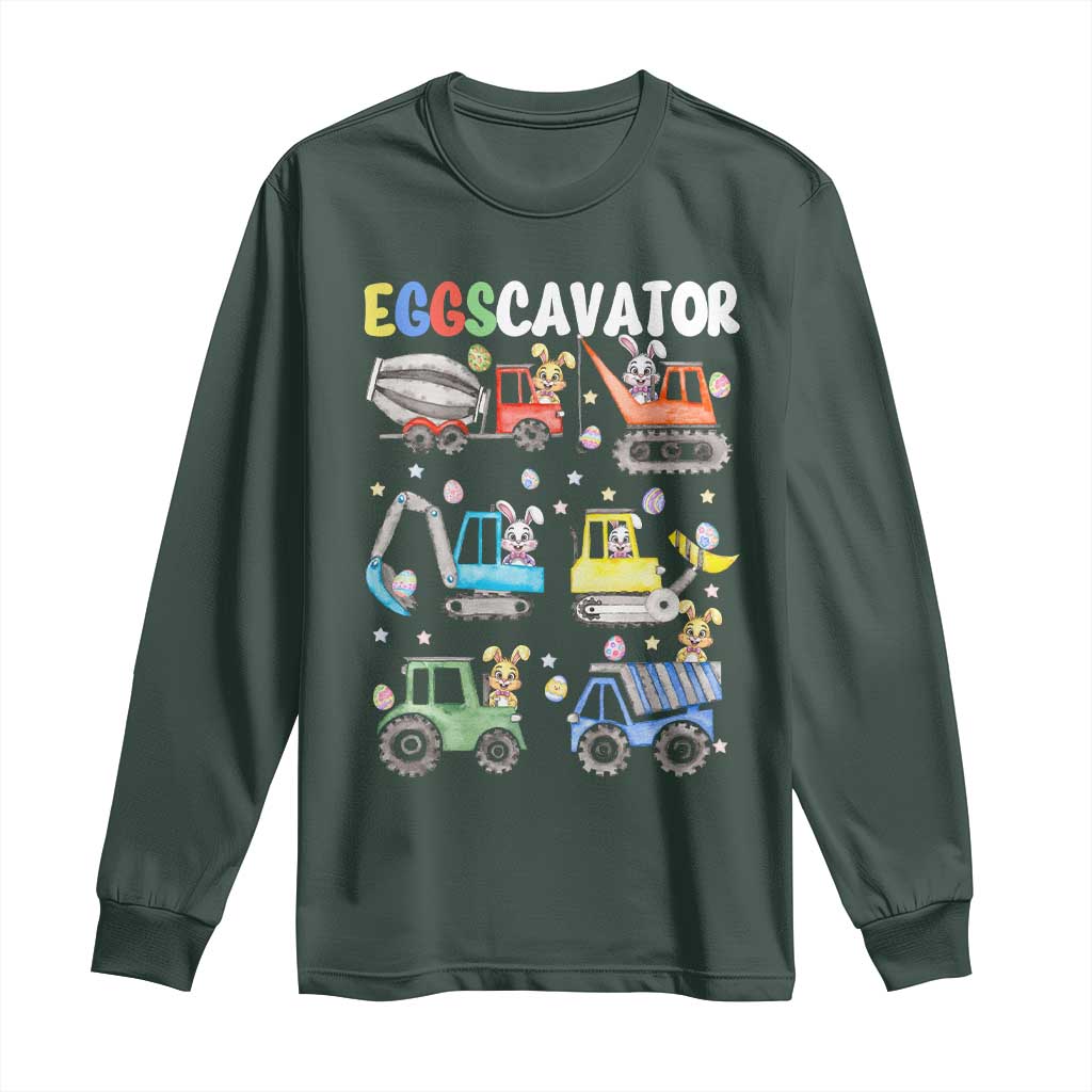 Easter Eggs-Cavator Long Sleeve Shirt Bunny Excavator Construction Trucks TS10 Dark Forest Green Print Your Wear