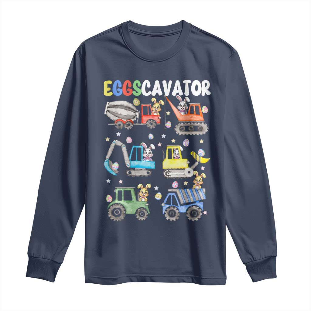 Easter Eggs-Cavator Long Sleeve Shirt Bunny Excavator Construction Trucks TS10 Navy Print Your Wear