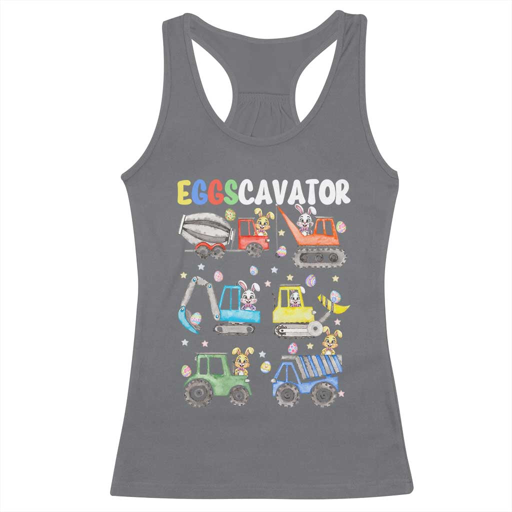 Easter Eggs-Cavator Racerback Tank Top Bunny Excavator Construction Trucks TS10 Charcoal Print Your Wear