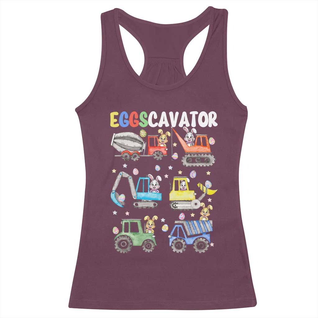 Easter Eggs-Cavator Racerback Tank Top Bunny Excavator Construction Trucks TS10 Maroon Print Your Wear