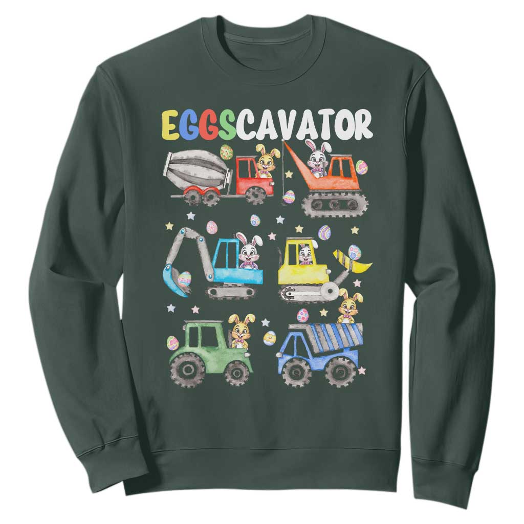 Easter Eggs-Cavator Sweatshirt Bunny Excavator Construction Trucks TS10 Dark Forest Green Print Your Wear