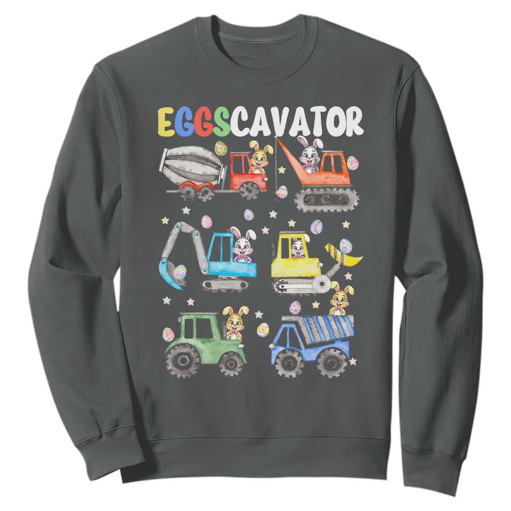 Easter Eggs-Cavator Sweatshirt Bunny Excavator Construction Trucks TS10 Dark Heather Print Your Wear