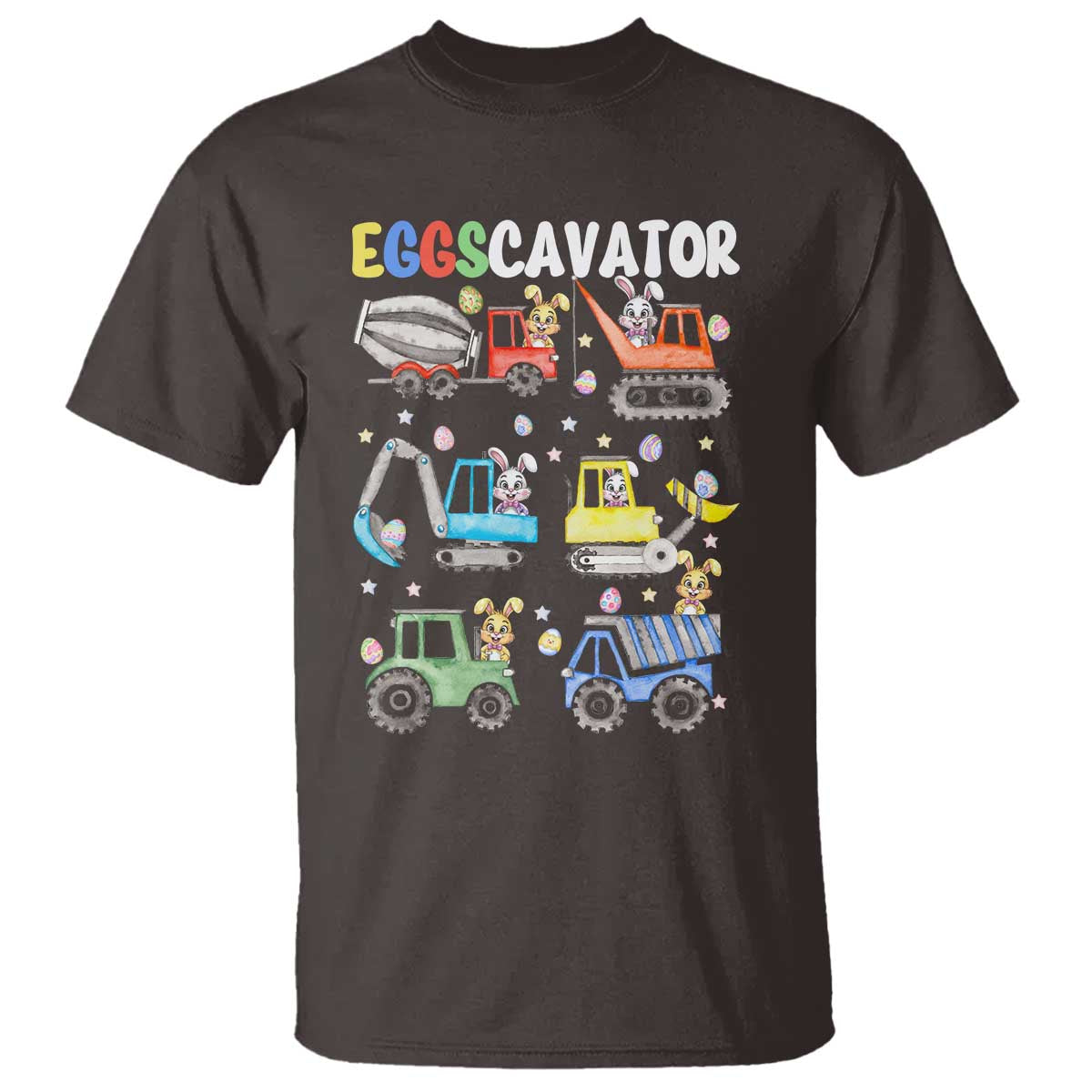 Easter Eggs-Cavator T Shirt Bunny Excavator Construction Trucks TS10 Dark Chocolate Print Your Wear