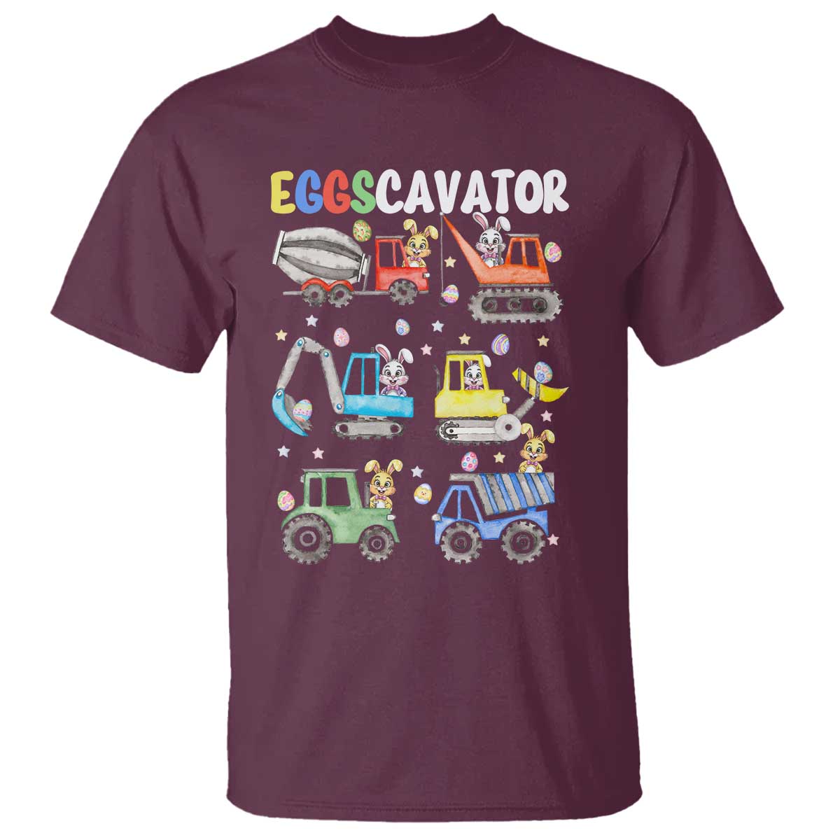 Easter Eggs-Cavator T Shirt Bunny Excavator Construction Trucks TS10 Maroon Print Your Wear