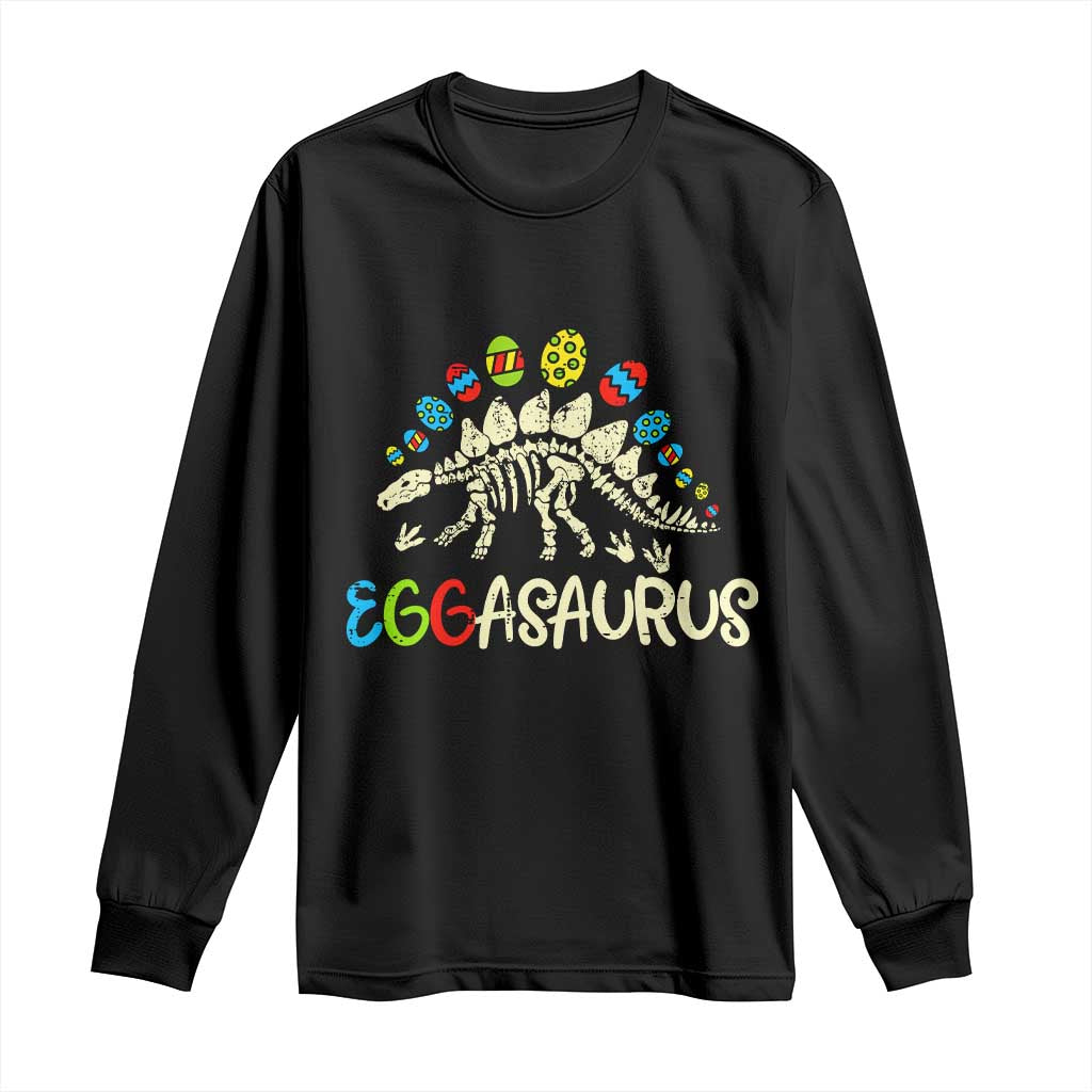 Easter Dinosaur Long Sleeve Shirt Kids Eggasaurus Easter Stegosaurus Dino Toddler Boys TS10 Black Print Your Wear
