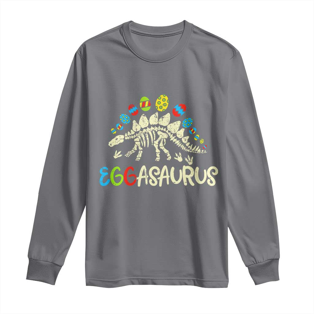 Easter Dinosaur Long Sleeve Shirt Kids Eggasaurus Easter Stegosaurus Dino Toddler Boys TS10 Charcoal Print Your Wear