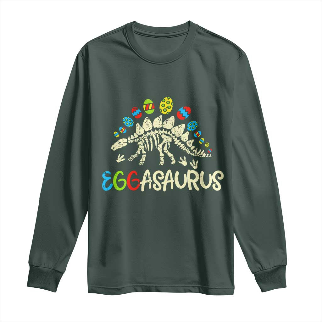 Easter Dinosaur Long Sleeve Shirt Kids Eggasaurus Easter Stegosaurus Dino Toddler Boys TS10 Dark Forest Green Print Your Wear