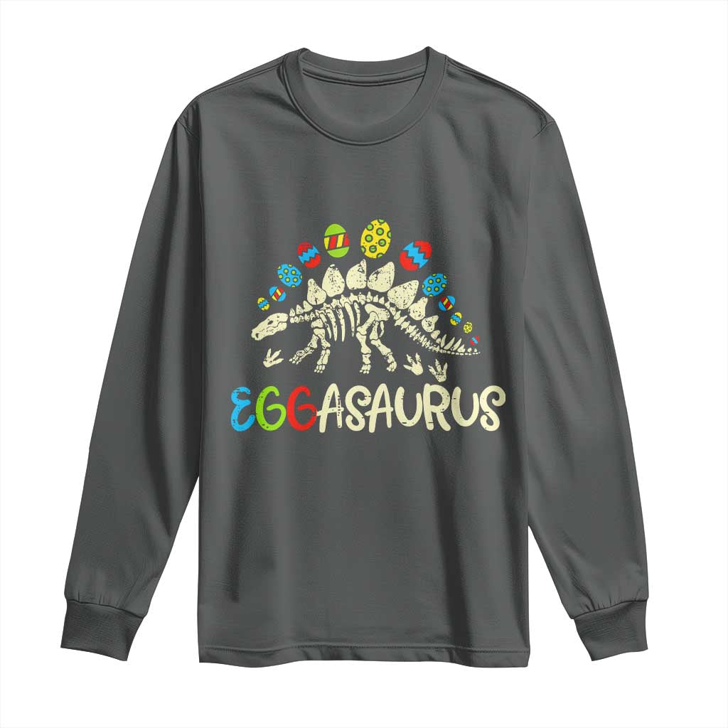 Easter Dinosaur Long Sleeve Shirt Kids Eggasaurus Easter Stegosaurus Dino Toddler Boys TS10 Dark Heather Print Your Wear