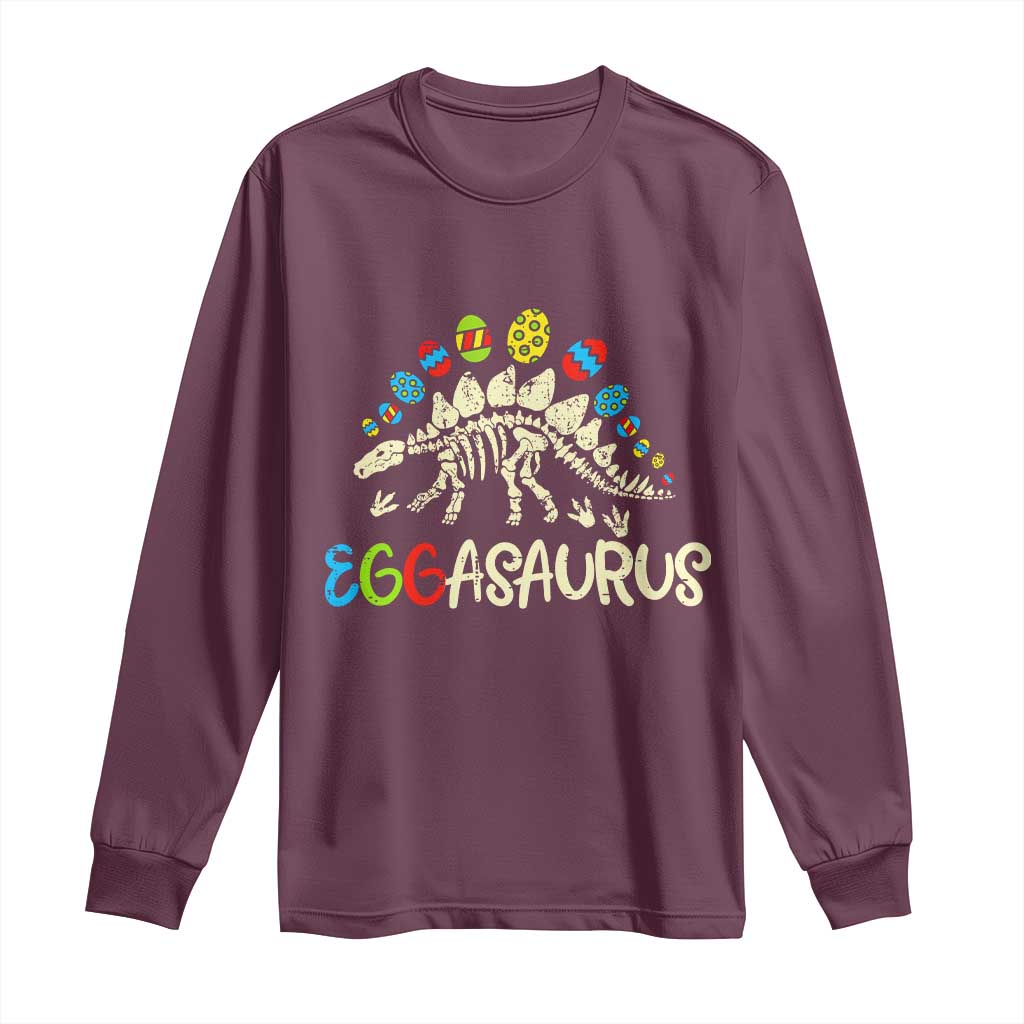 Easter Dinosaur Long Sleeve Shirt Kids Eggasaurus Easter Stegosaurus Dino Toddler Boys TS10 Maroon Print Your Wear