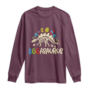 Easter Dinosaur Long Sleeve Shirt Kids Eggasaurus Easter Stegosaurus Dino Toddler Boys TS10 Maroon Print Your Wear