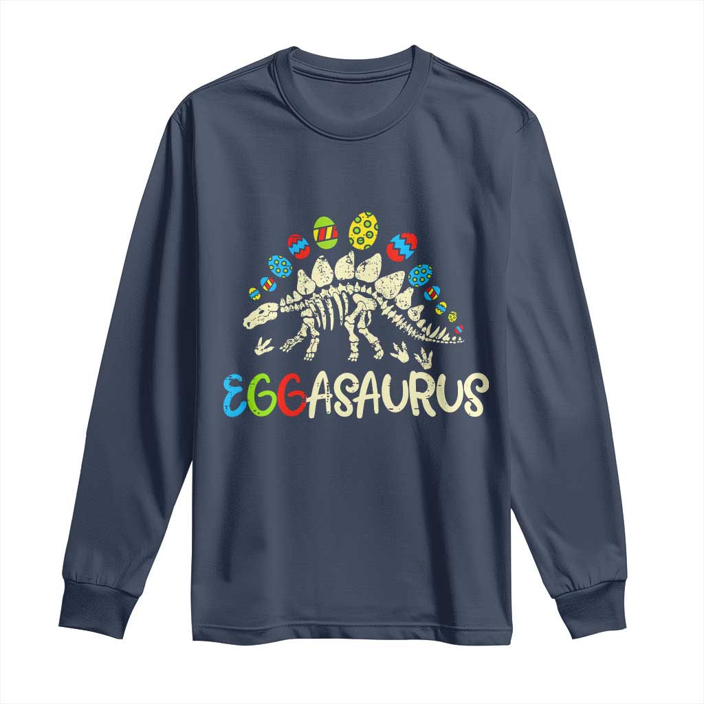 Easter Dinosaur Long Sleeve Shirt Kids Eggasaurus Easter Stegosaurus Dino Toddler Boys TS10 Navy Print Your Wear