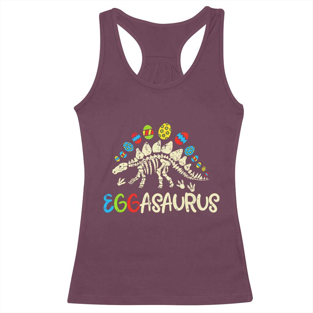 Easter Dinosaur Racerback Tank Top Kids Eggasaurus Easter Stegosaurus Dino Toddler Boys TS10 Maroon Print Your Wear