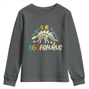 Easter Dinosaur Youth Sweatshirt Kids Eggasaurus Easter Stegosaurus Dino Toddler Boys TS10 Dark Heather Print Your Wear
