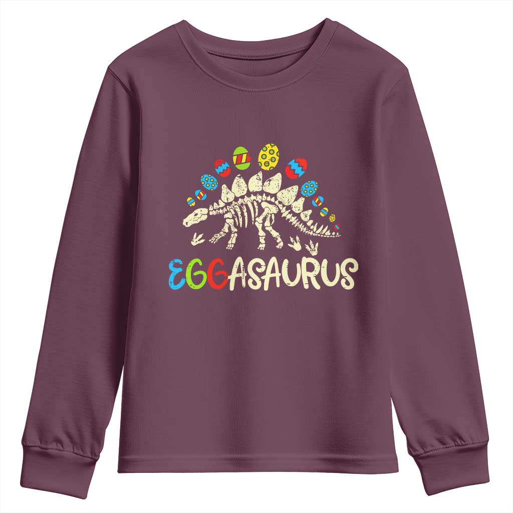 Easter Dinosaur Youth Sweatshirt Kids Eggasaurus Easter Stegosaurus Dino Toddler Boys TS10 Maroon Print Your Wear