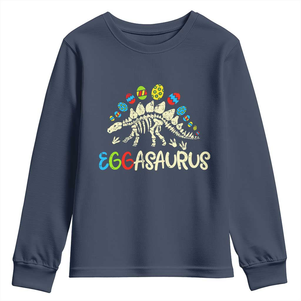 Easter Dinosaur Youth Sweatshirt Kids Eggasaurus Easter Stegosaurus Dino Toddler Boys TS10 Navy Print Your Wear