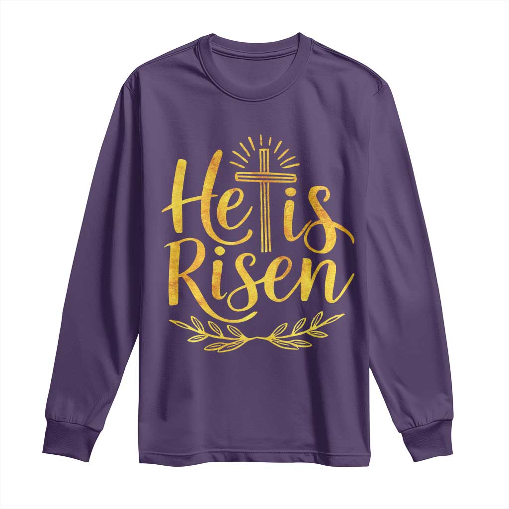 He Is Risen Long Sleeve Shirt Jesus Easter Religious Christians TS10 Purple Print Your Wear