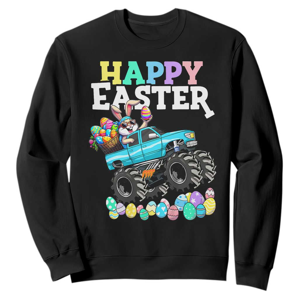 Boys Happy Easter Bunny Monster Truck Sweatshirt Eggs Cool Rabbit Car Lovers Toddler TS10 Black Print Your Wear