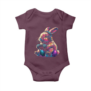 Gamer Rabbit Baby Onesie Cute Bunny Gaming Eggs Funny Video Games Easter TS10 Maroon Print Your Wear
