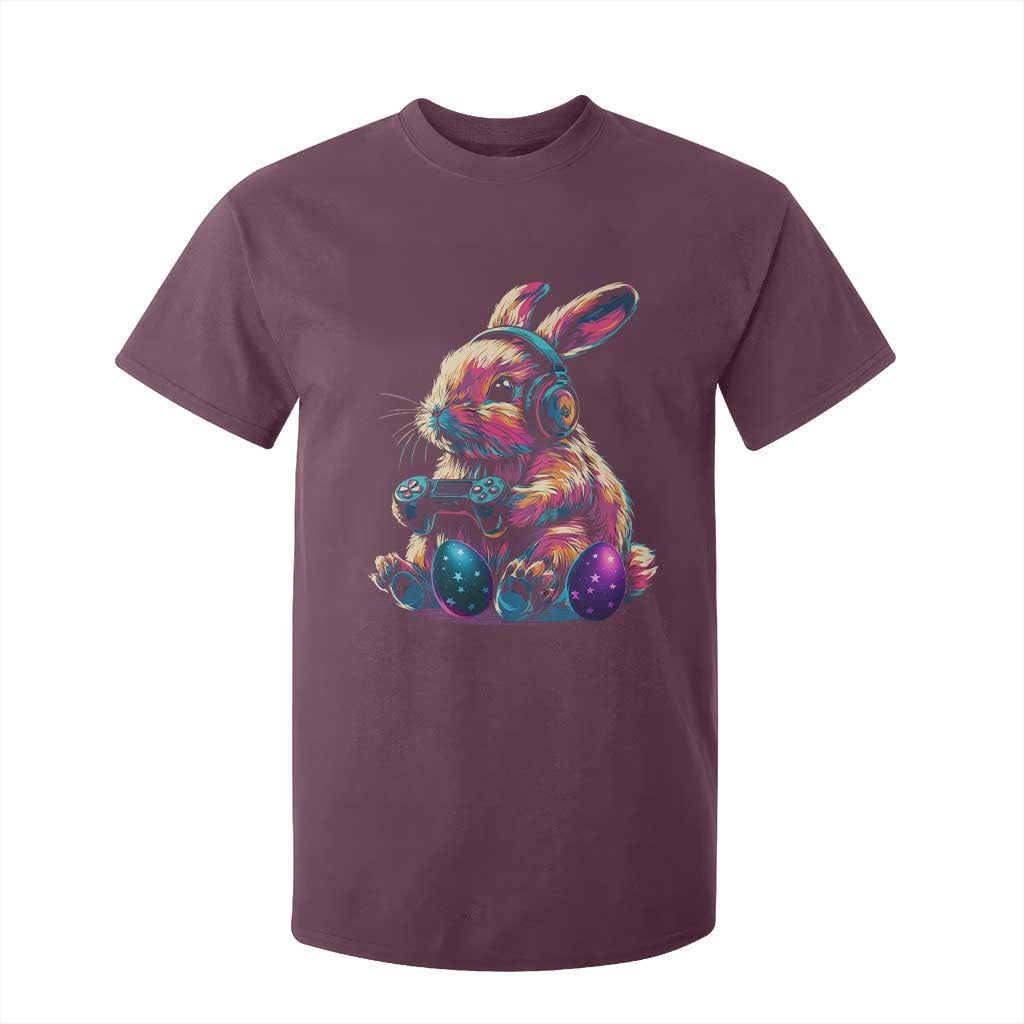 Gamer Rabbit T Shirt For Kid Cute Bunny Gaming Eggs Funny Video Games Easter TS10 Maroon Print Your Wear