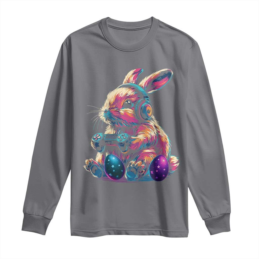Gamer Rabbit Long Sleeve Shirt Cute Bunny Gaming Eggs Funny Video Games Easter TS10 Charcoal Print Your Wear